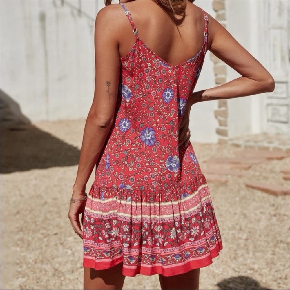 Bohemian Floral Print Sleeveless Mini Dress - Picture 7 of 11